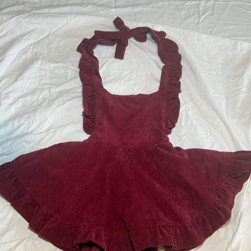 SHEIN Burgundy Ruffled Pinafore Dress for Kids